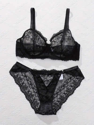 Ensemble Soutien-Gorge en Dentelle Transparent Grande Taille