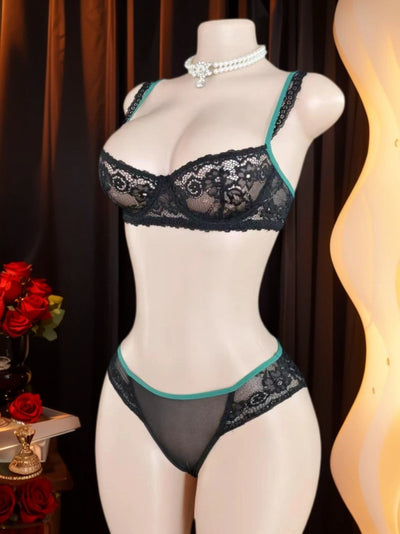 Dessous Féminin Vert Canard & Dentelle Noir