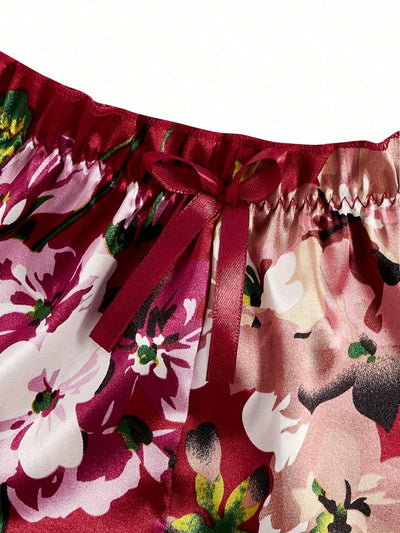 Ensemble Shorty Satin Pourpre Dentelle