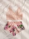 Ensemble Shorty Satin Pourpre Dentelle