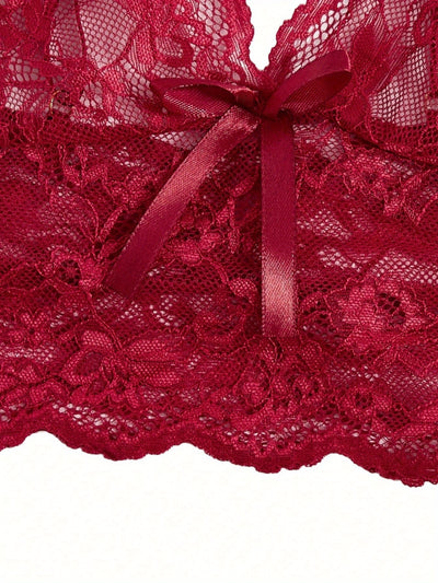 Ensemble Shorty Satin Pourpre Dentelle