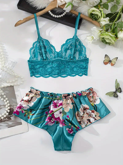 Ensemble Shorty Satin Pourpre Dentelle