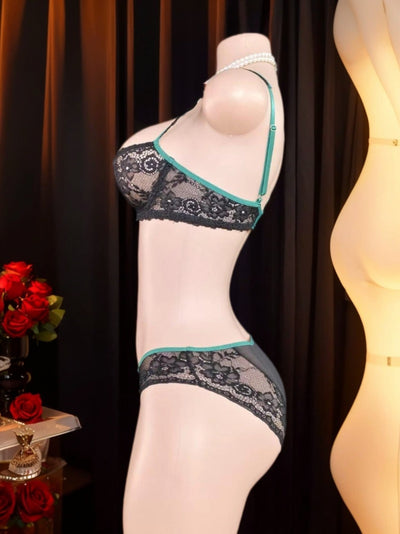 Dessous Féminin Vert Canard & Dentelle Noir