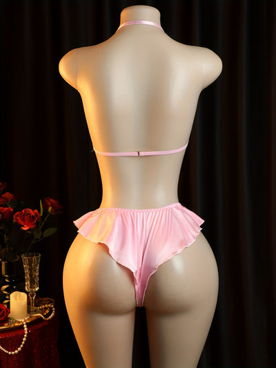 Ensemble Lingerie Dentelle Rose Bonbon