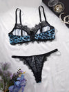 Ensemble String Dentelle Léopard Bleu