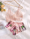 Ensemble Shorty Satin Pourpre Dentelle