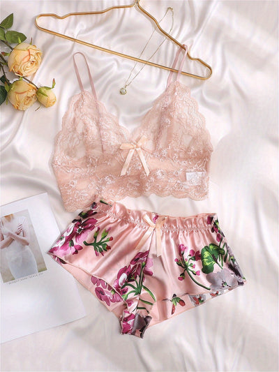 Ensemble Shorty Satin Pourpre Dentelle