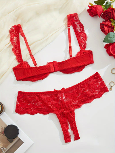 Ensemble Lingerie en Dentelle Entrejambe Ouverte