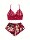 Ensemble Shorty Satin Pourpre Dentelle