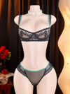 Dessous Féminin Vert Canard & Dentelle Noir
