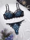 Ensemble String Dentelle Léopard Bleu