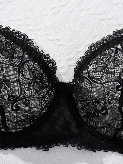 Ensemble Soutien-Gorge en Dentelle Transparent Grande Taille