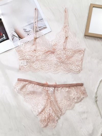 Ensemble Lingerie Dentelle Rose Pâle