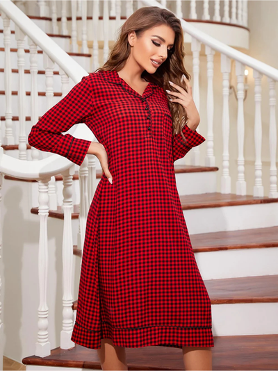 Chemise de Nuit Longue à Carreaux