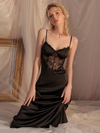 Chemise de Nuit Longue en Satin & Dentelle