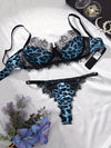 Ensemble String Dentelle Léopard Bleu