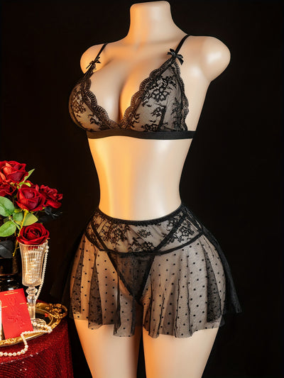 Ensemble Lingerie Sexy Jupe et Haut Dentelle