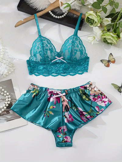 Ensemble Shorty Satin Pourpre Dentelle