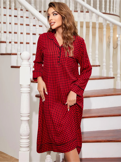 Chemise de Nuit Longue à Carreaux