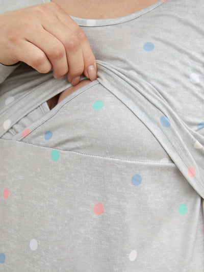 Chemise de Nuit pour Allaitement à Manches Longues
