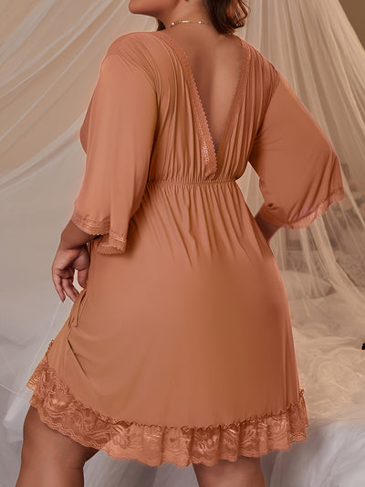 Chemise de Nuit Grande Taille avec Noeud Papillon