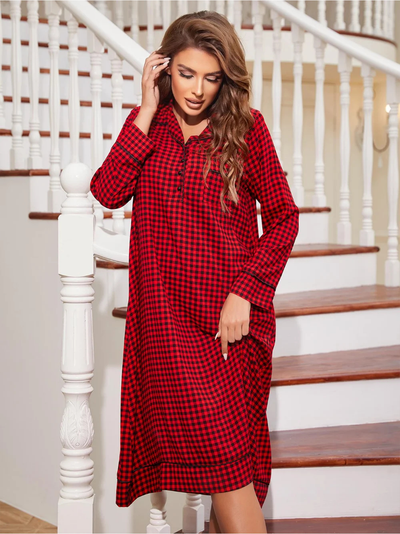 Chemise de Nuit Longue à Carreaux