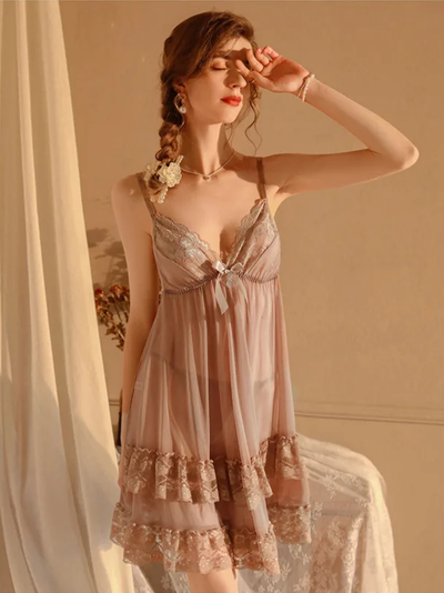 Chemise de Nuit Effet Robe en Dentelle